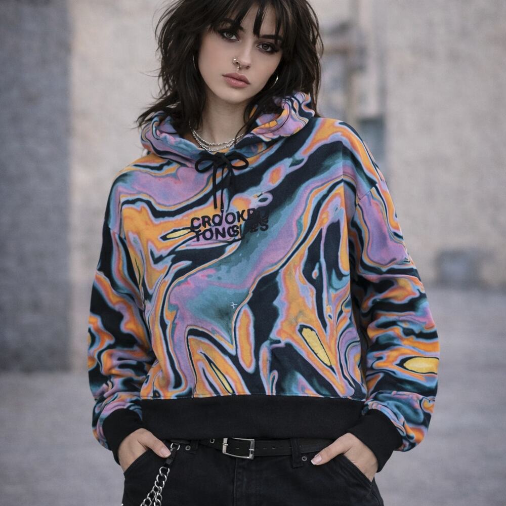 Crooked Tongues SZ XL Hoodie In Bright Marble ASOS Oversized Unisex